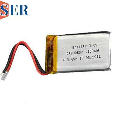 CP502537 باتری بسیار نازک 3.0 ولتی 1200 میلی آمپر ساعتی لیتیوم سلول نازک اولیه لیپو