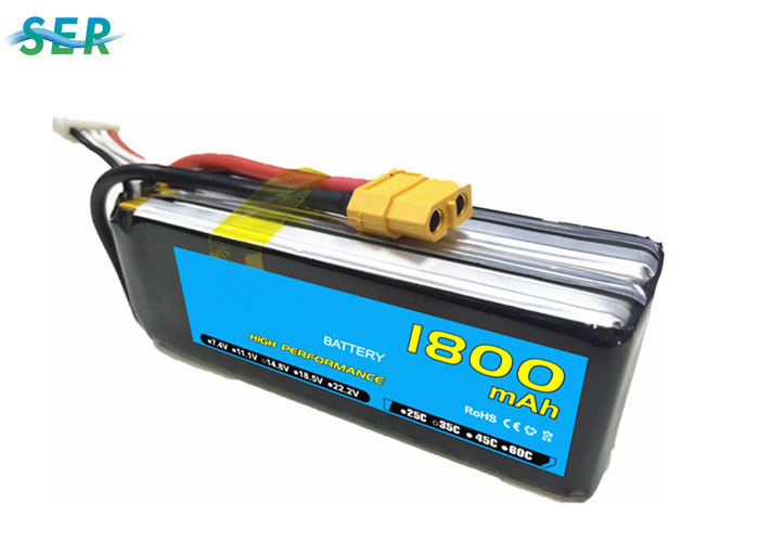 باتری ماشین RC قابل شارژ 35C 14.8 ولت 1800 میلی آمپر ساعت لی پلیمر برای مینی هلیکوپتر / هواپیما
